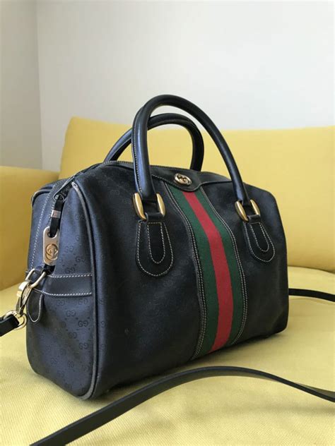 gucci vintage boston black leather handbag|authentic Gucci vintage bag.